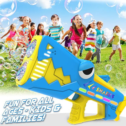 Bubble Gun for Kids Ages 4-8: Shark Light Up Bubble Machine for Toddlers, Rechargeable, 2 Bubble Solution, Outdoor Toy Party Birthday Gift for 3 4 5 6 7 8 Year Old