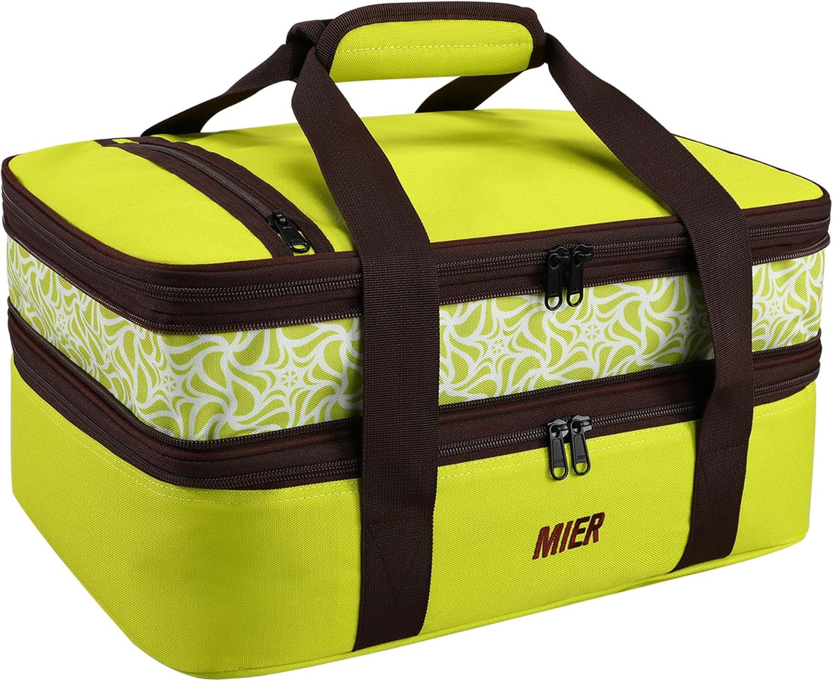MIER Insulated Double Casserole Carrier Bag Fits 9 x 13 Inches Baking Dish, Casserole Dish, Expandable by Mid Zipper, Grass Green