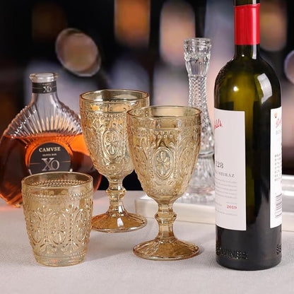 abrwyy Amber Glassware set of 4 Vintage Drinking Glasses, 9.5oz Amber Heavy Duty Glass Cups, Old Fashioned Glass, Set for Party Wedding Home Office Glassware Gift