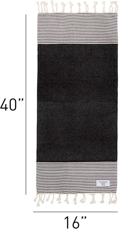 Boho Striped Turkish Hand Towels Set of 2 | 100% Cotton, 16 x 40 Inches | Decorative Bathroom Hair Face Gym Yoga Dishcloth Tea Kitchen Light Weight Quick Dry Farmhouse Towel (Black)