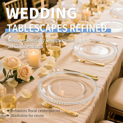 12 Pack Clear Charger Plates Bulk Wedding, 13 Inch Plastic Round Dinner Chargers with Silver Beaded Rim, Acrylic Round Decorative Plates for Wedding Party Home and Tabletop Decor (Silver)