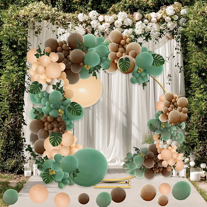 PERPAOL 148PCS Sage Green Brown Balloon Garland Kit, Jungle Safari Woodland Forest Wild One Camper Balloon Arch, Olive Green Gold Coffee Cocoa Balloons for Birthday Wedding Shower Party Decorations