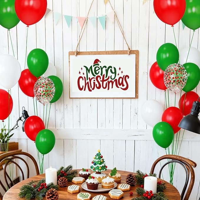 Red Green and White Balloons 55 Pcs Christmas Balloons with Confetti Balloons for CHristmas Birthday Party Wedding,Baby Shower,Graduation