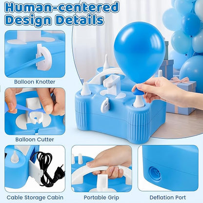 4-in-1 Electric Balloon Pump for All Balloons,Portable Dual Nozzle 600W Air Pump for Balloons,High Power Balloon Blower for Latex Foil 260q Mylar Balloon,Inflation Pool Float and Sports Balls