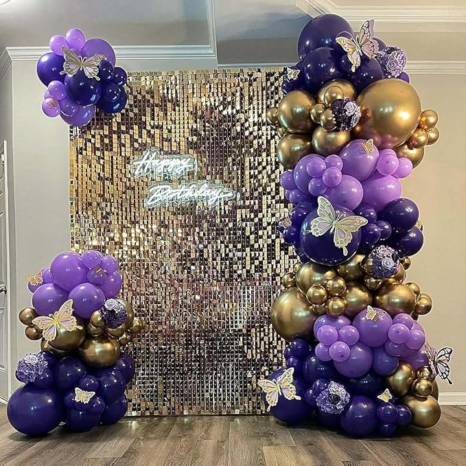 Purple and Gold Balloons Garland Arch Kit - 5 10 12 18 inch Different Size Purple Dark Purple Metallic Gold Balloons for Birthday Baby Shower Anniversary Adults Prom Luxury Party Decorations