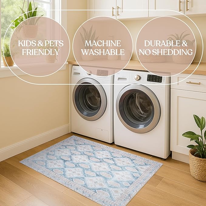 Washable Area Rug. Modern Farmhouse. Vintage. Turkish. Bohemian. Distressed. Oriental. Traditional. Rugs for Living Room. Dining. Bedroom. Office. Entryway. Foyer. (852CB, 5'9 x 8'9)