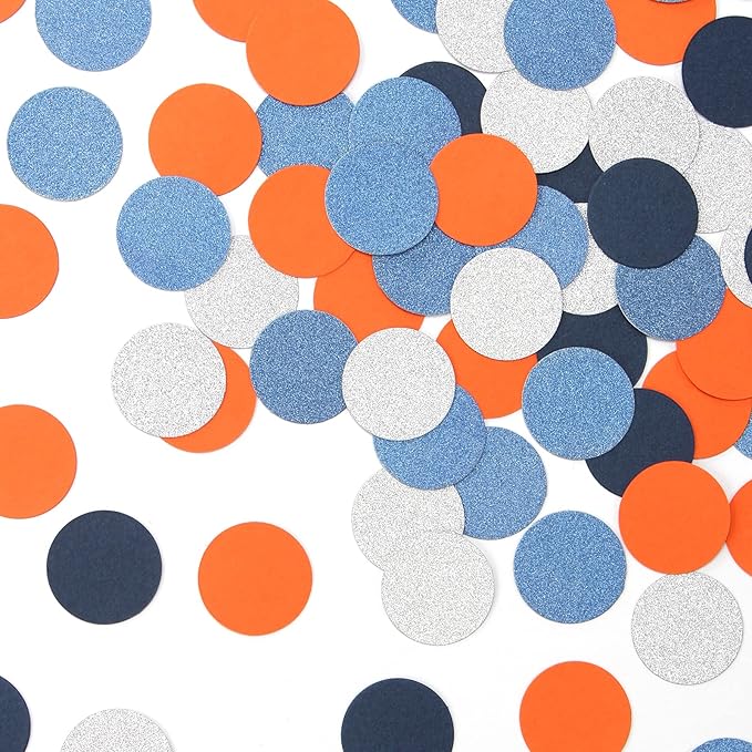 Blue-Silver Orange Space Party-Decorations Confetti, 300pcs Graduation 2025 Glitter Paper Table Confetti Birthday Boy Baby Shower Decorations Dots Lasting Surprise