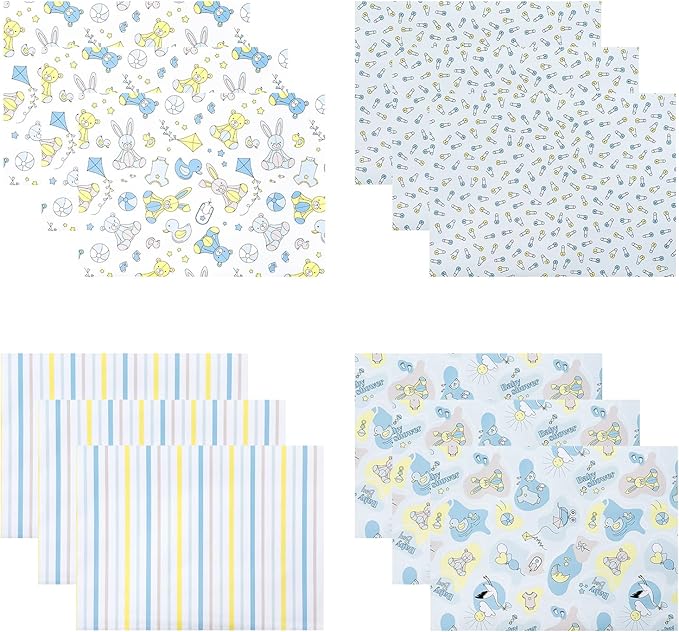 WRAPAHOLIC Baby Boy Wrapping Paper Sheet - 12 Sheets Cute Bear and Small Pin Design Folded Flat for Baby Showers, Celebration, Party - 19.7 Inch x 30 Inch Per Sheet