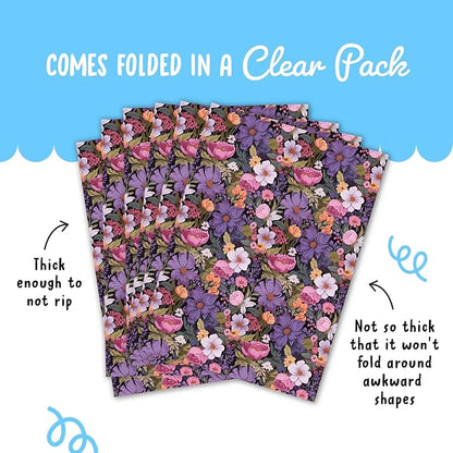 CENTRAL 23 Floral Wrapping Paper For Women - 6 Sheets Of Birthday Gift Wrap - Pink Purple White Yellow Flowers - Spring - Bridal Shower - Comes With Stickers