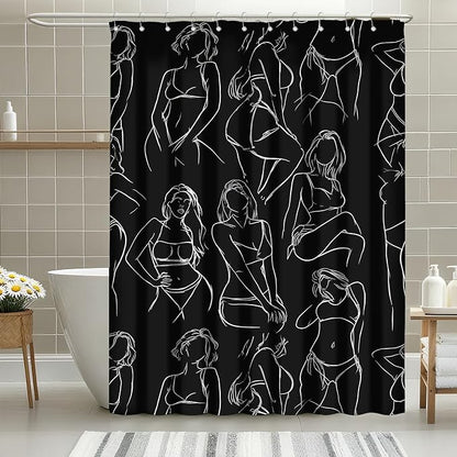 Black and White Shower Curtain Abstract Women Minimalist Art Shower Curtains for Bathroom Waterproof Fabric Bath Curtain Decor with Hooks