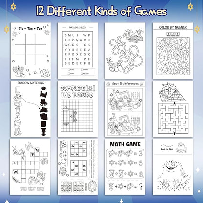 Passover Activity Books for Kids - 24Pcs Happy Passover Mini Games Coloring Book Set Bulk Mazes Word Search Word Scramble Games for Jewish Pesach Seder Holiday Party Classroom DIY Art Gifts Favors
