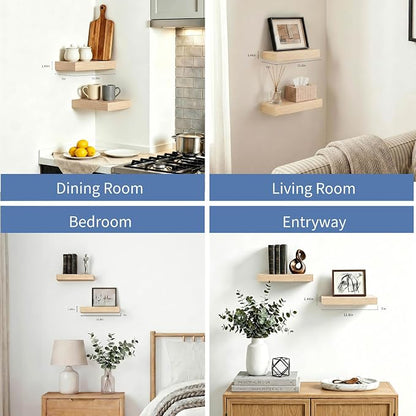 Floating Shelves for Wall, Bathroom Shelves Over Toilet, Wall Shelves & Book Shelf for Room, Hanging Shelf, Modern Wooden Wall-Mounted Small Floating Shelves, 12x7x1.5 in (Oak, Set of 2)