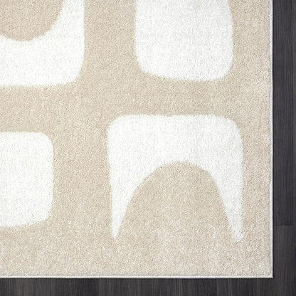 Abani Nuevo Collection Area Rug - Modern Geometric Beige/Cream Design - 5'3" x 7'6" - Easy to Clean - Durable for Kids & Pets - Non-Shedding - Medium Pile - Soft Feel - for Living Room Bedroom Office