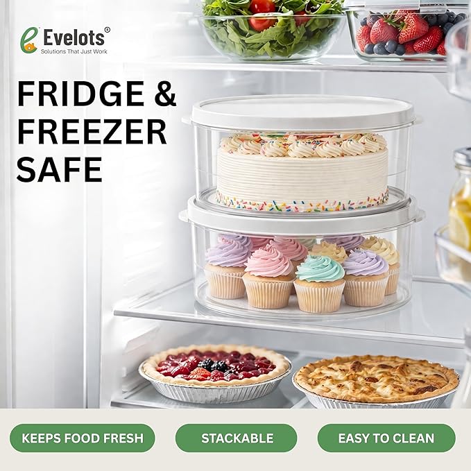 Evelots 2-Pack 10-Inch Airtight Food Storage Container with Lid - Portable Carrier for Pies, Cakes, Cupcakes & More - BPA-Free Clear Plastic - Secure & Easy Transport