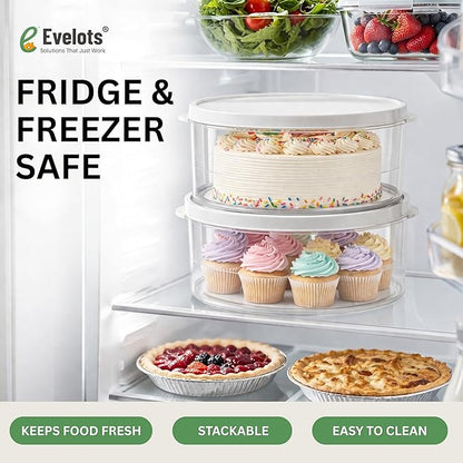 Evelots 2-Pack 10-Inch Airtight Food Storage Container with Lid - Portable Carrier for Pies, Cakes, Cupcakes & More - BPA-Free Clear Plastic - Secure & Easy Transport