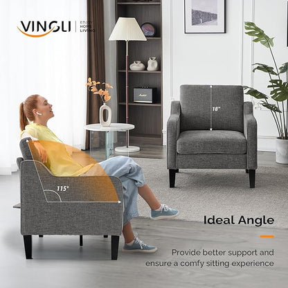 VINGLI Accent Chairs for Living Room Chairs Reading Chair Mid Century Modern Chair Soft Chenille Sofa Chair Upholstered Arm Chair Comfy Chair Side Chair (Light Grey Chenille)