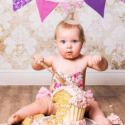 Pink Bow 1st Birthday Hat For Girl -Pink Girls First Birthday Decorations,Princess Theme Photo Prop,Size: 5.5×3.1 In