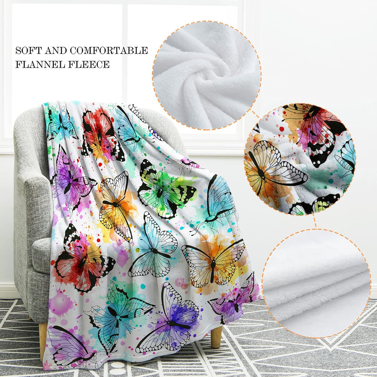 Jekeno Butterfly Throw Blanket Gifts for Women Girls, Christmas Birthday Valentines Butterfly Gifts for Butterflies Lovers Adult Kids, Colorful Blanket Decor for Home Bed Couch