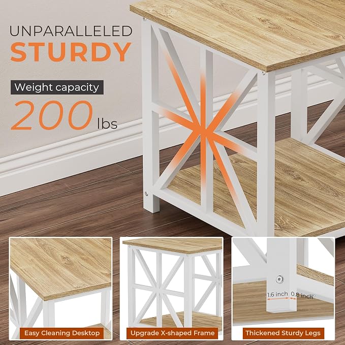 GreenForest End Table with 2-Tier Storage Shelf, 24 inch Large Side Table