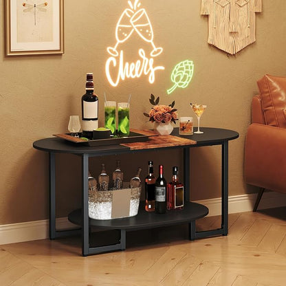 HOOBRO Coffee Table for Living Room, Oval Small Coffee Table