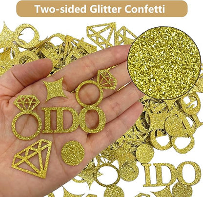 Gold Glitter Wedding Table Confetti 250PCS Diamond Ring I DO Table Confetti for Bachelorette Bridal Shower Engagement Party Decorations