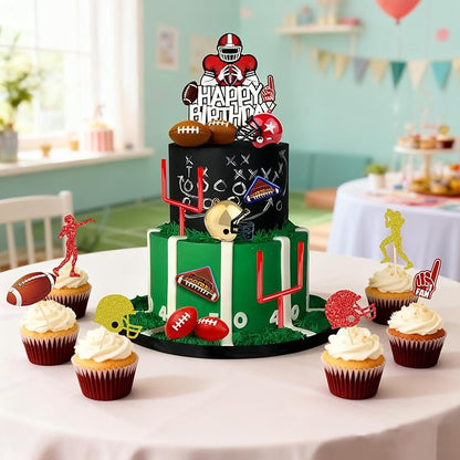 17 PCS Football Birthday Party Supplies Set with Helmet Football Cake Topper Mini Flick Football Games for Themed Celebrations