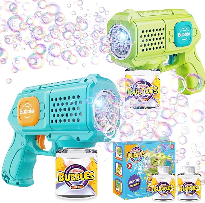 2 Packs Bubble Gun for Kids Automatic bubbele Maker with 10 Holes/Lighting/10000+Bubbles/Min Portable Bubble Machine with Bubble Solution Best Toy Gifts for Birthday/Party/Wedding