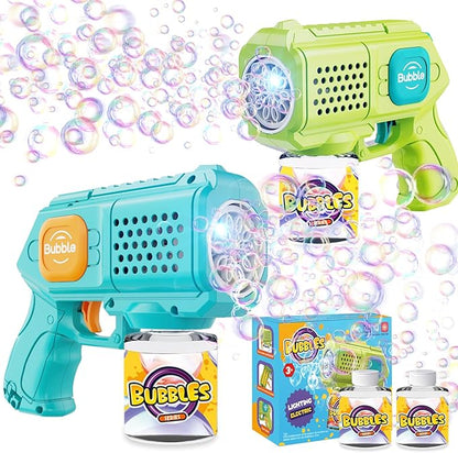 2 Packs Bubble Gun for Kids Automatic bubbele Maker with 10 Holes/Lighting/10000+Bubbles/Min Portable Bubble Machine with Bubble Solution Best Toy Gifts for Birthday/Party/Wedding
