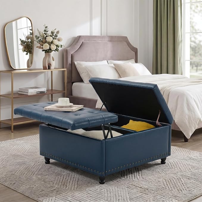 Tbfit Large Square Storage Ottoman Bench, Tufted Upholstered Coffee Table