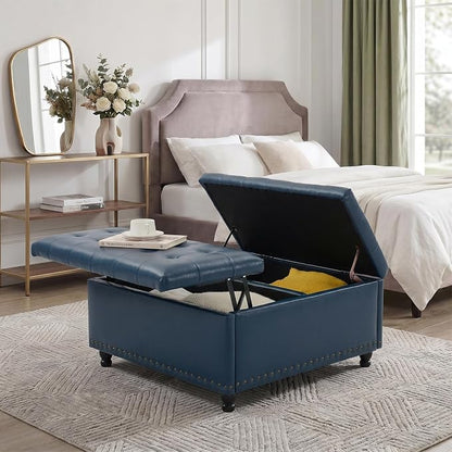 Tbfit Large Square Storage Ottoman Bench, Tufted Upholstered Coffee Table