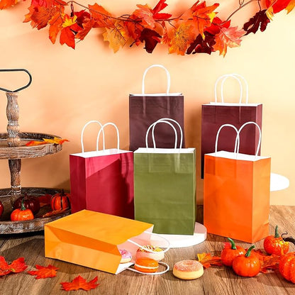 Humyoun 24 Pcs Thanksgiving Fall Paper Gift Bags with Handles, Orange Goodies Treat Candy Bags for Holiday Party Favor Gift Wrapping Autumn Wedding Birthday Party Favors