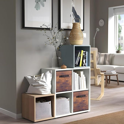 PowerKing Collapsible Storage Cubes with Handles, Fabric Foldable Bins for Closet Shelves, Durable Organization Storage Bins, 10.5'' x 11'' x 10.5'' (6Pack, Vintage Wood Grain)