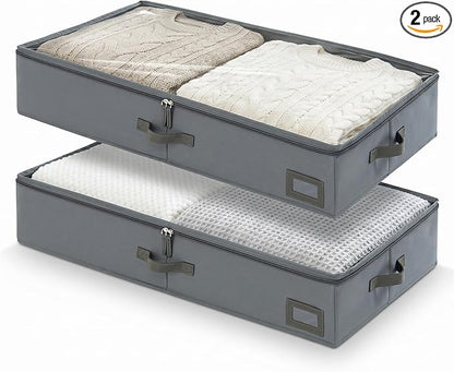 6-Inch Under Bed Storage Containers (2-Pack) | Sturdy Sidewalls | Clear Cover & Label Holder | Foldable Fabric Closet Bin Organizer | Stores Clothing/Blankets/Sweaters/Sheets