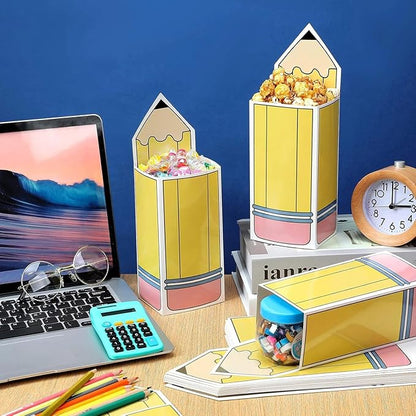 Harloon 24 Pcs Back to School Pencil Candy Boxes Popcorn Holders Bulk Teacher Gift Bags Party Favors Welcome Back to School Treat Boxes for Teacher Appreciation Gifts Graduation Classroom Decoration