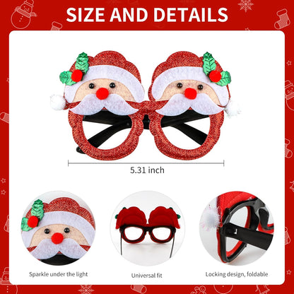 Yunfan 12pcs Christmas Glasses Glitter Party Glasses Frames Xmas Costume Eyeglasses for Cosplay Party Favor Photo Booth (One Size Fits All)