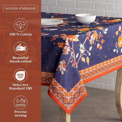 Maison d' Hermine Table Cloth Square Table 100% Cotton 54 x 54 Inches Fall Tablecloth Reusable Everyday Use for Thanksgiving Christmas Decorations Dining Farmhouse Party (Kelim - Infinity)