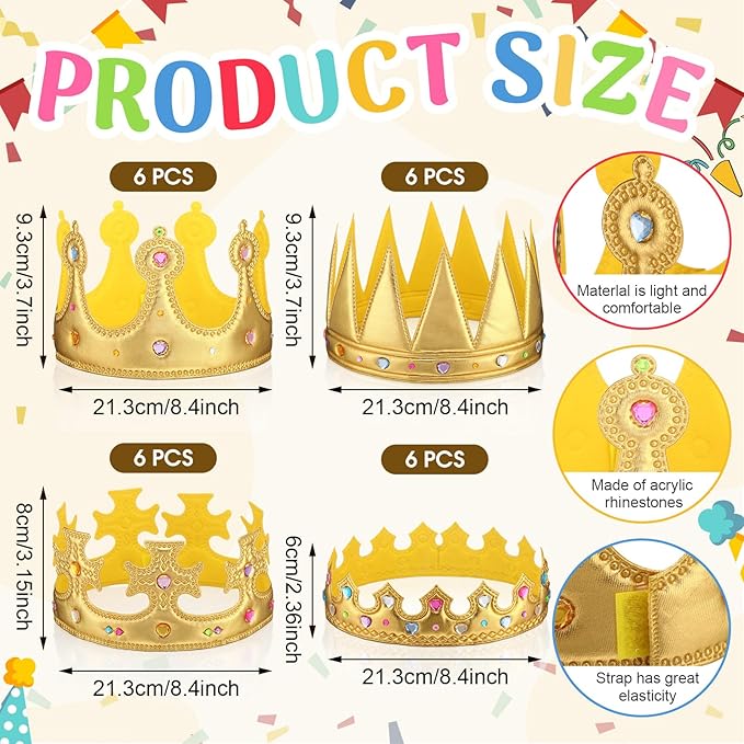 Yaomiao 44 Pcs Birthday Foam Crowns for Kids Princess Tiaras King Hat Bulk Diamond Sticker Kits for Crown Party Supplies
