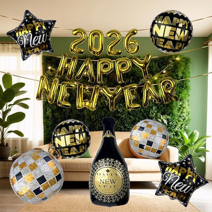 2026 Balloons, Giant 40in New Years Eve Balloon Kit for Happy New Year Decorations 2026, NYE Balloons, NYE Decorations, New Years Eve Party Supplies 2026