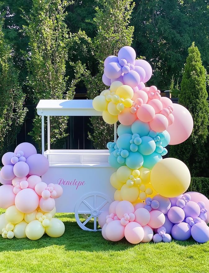 Pastel Rainbow Balloon Arch Kit Garland, Macaron Balloon Arch 137Pcs Pastel Balloons Different Sizes Spring Balloons for Spring Birthday Baby Shower Easter Unicorn Party Decorations