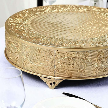 Efavormart 18" Gold Round Embossed Metal Cake Plateau Stand, Wedding Dessert Table Display Riser