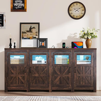 74" Large LED Farmhouse TV Stand