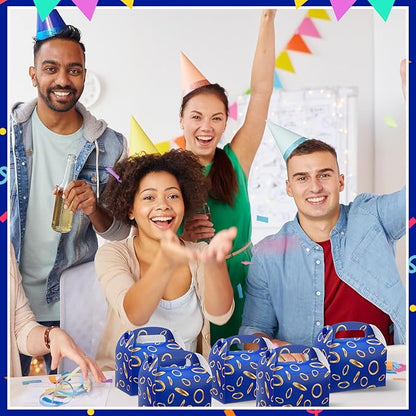 Marspark 48 Pack Blue with Gold Ring Party Favor Treat Boxes with Handles Theme Paper Goodie Candy Gift Gable Boxes for Video Game Birthday Party Decorations(Blue and Golden)