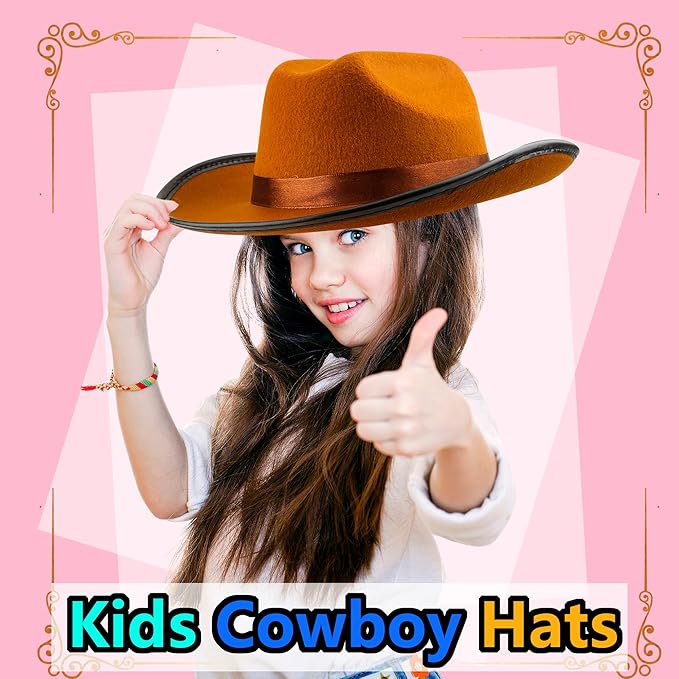 4 Pack Kids Cowboy Hat Felt Western Cowboy Hat Wide Brim Cowgirl Hat for Boys Girls Cosplay Party Costume Accessory