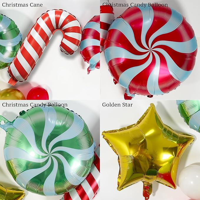 128PCS Christmas Tree Balloon Arch Garland Kit - Red Green White Gold Balloons with Candy Cane Balloons for Merry Christmas Decorations, Winter Party Supplies, Xmas Balloon Arch