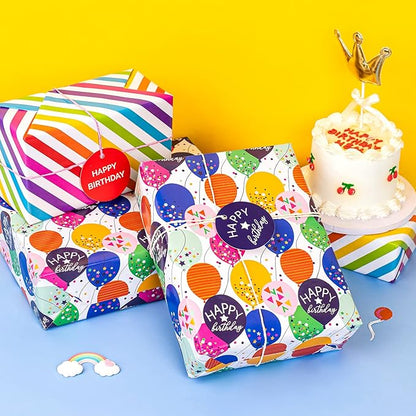 WRAPAHOLIC Birthday Wrapping Paper Sheet - 12 Sheets Folded Flat with 12 Gift Tags for Party, Baby Shower - 19.7 Inch X 27.5 Inch Per Sheet