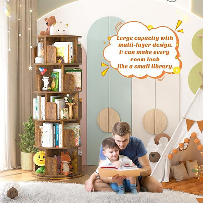 Aheaplus Rotating Bookshelf, 360 Display Wood Spinning Bookshelf Tower