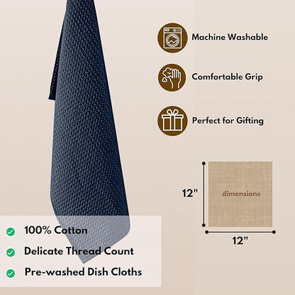 Native Fab 6 Pack Waffle Dish Cloths - 100% Cotton, Absorbent, Quick Drying & Soft Towels for Cleaning, Cooking & Baking - Ideal for Home, Restaurants & Cafes - 12x12 Inches - Navy Blue