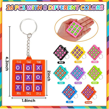 16PCS Tic Tac Toe Game Birthday Party Favors Goodie Bags Stuffers for Kids 3-5 4-8 8-12 Summer End of Year Student Gifts from Teacher Classroom Treasure Carnival Prize Box Return Gift Pinata Keychain