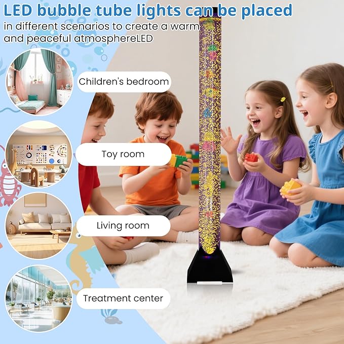 4FT Sensory LED Bubble Tube Lamp with Color-Changing Lights – Soothing Water Bubble Effects for Kids with Autism & ADHD, Stress Relief for Adults, (One Set, Not Five Sets)