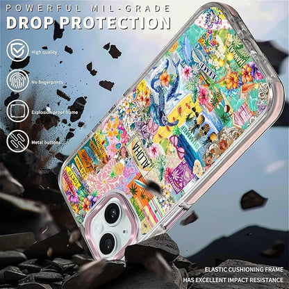 Case for iPhone 14 Plus/15 Plus,[Compatible with MagSafe],Hawaii Aloha Cover Coastal Beach Collage Phone Case Design，for Women Girls Magnetic Clear Cover - Slim, Sleek, & Shockproof Protection
